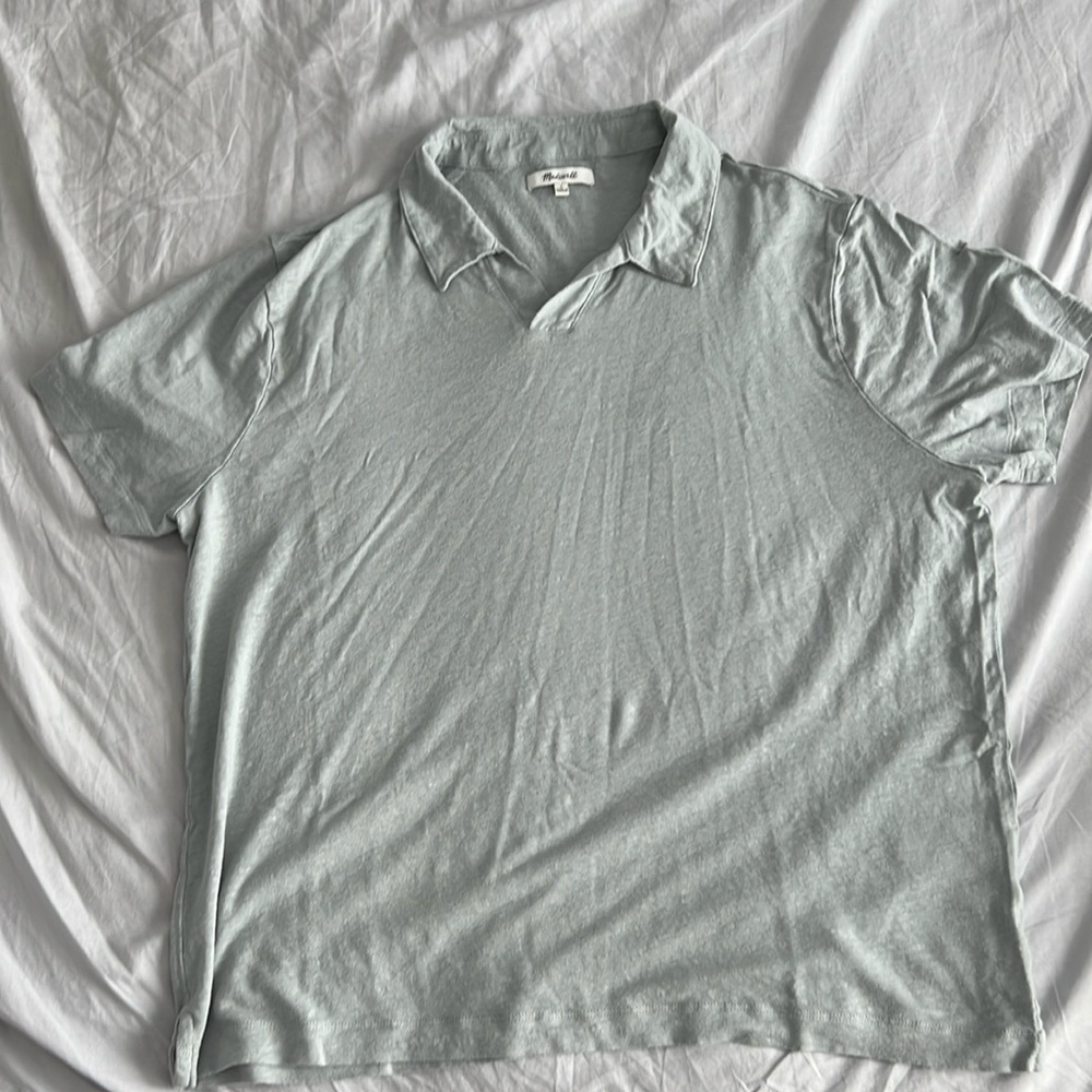 Linen-Blend Johnny-Collar Knit Polo Shirt